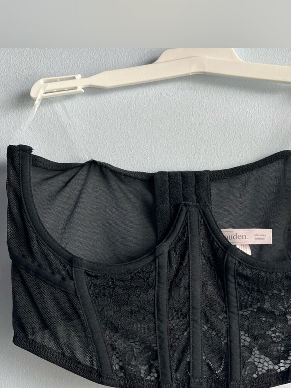 Auden Intimates Open Cup Corset Bra Top Size Medium Black Lace Trim With Boning